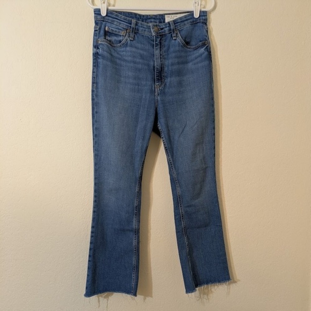 Rag & Bone Casey High Rise Ankle‎ Flare Jeans Womens Sz 28 Blue Denim Button Fly